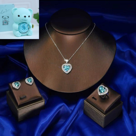 طقم باندورا لون فيروزي+ تغليف دب